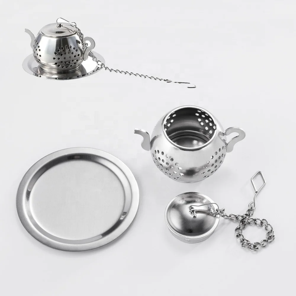 Fine Mesh Tea Strainer Stainless Steel Teapot Shaped Tea Infuser with Chain  Hook and Drip Tray