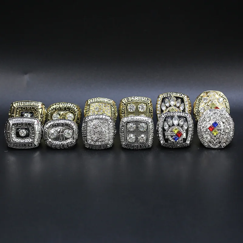 a Set of 6 Pittsburgh Steelers Super Bowl Championship Replica Ring Set by  Display Box Set - China Championship Ring and Steelers Ring Set price