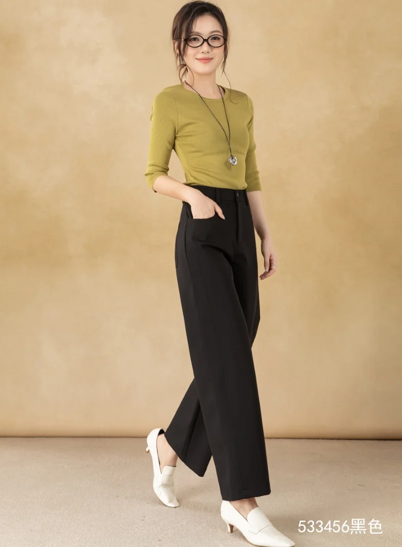 New Women's Loose Straight-Cut Wide-Leg Pants Zipper Fly Casual Anti-Wrinkle Long Clothing Trousers for Winter