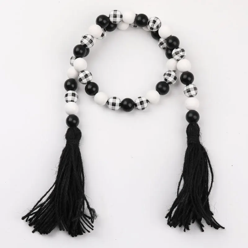 Черно-белая деревянная гирлянда из бусин с кисточками пасхальный фермерский деревенский деревянный бисер натуральных Большой Настенный
