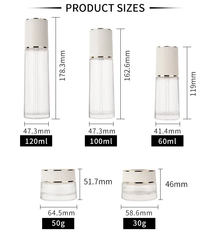 Supplier Empty Glass Packaging Cream Container Jar Skincare bottles Set Cosmetic with pump sprayer 30g50g40ml100ml120ml factory