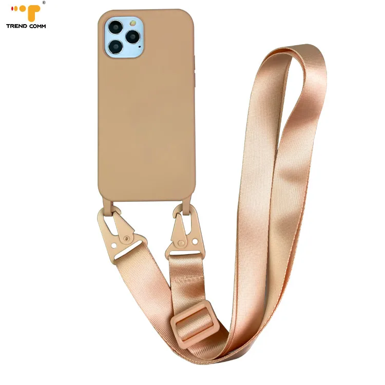 German New Design Crossbody Strap Lanyard Liquid Silicon Cover for iPhone 12 Necklace Phone Case