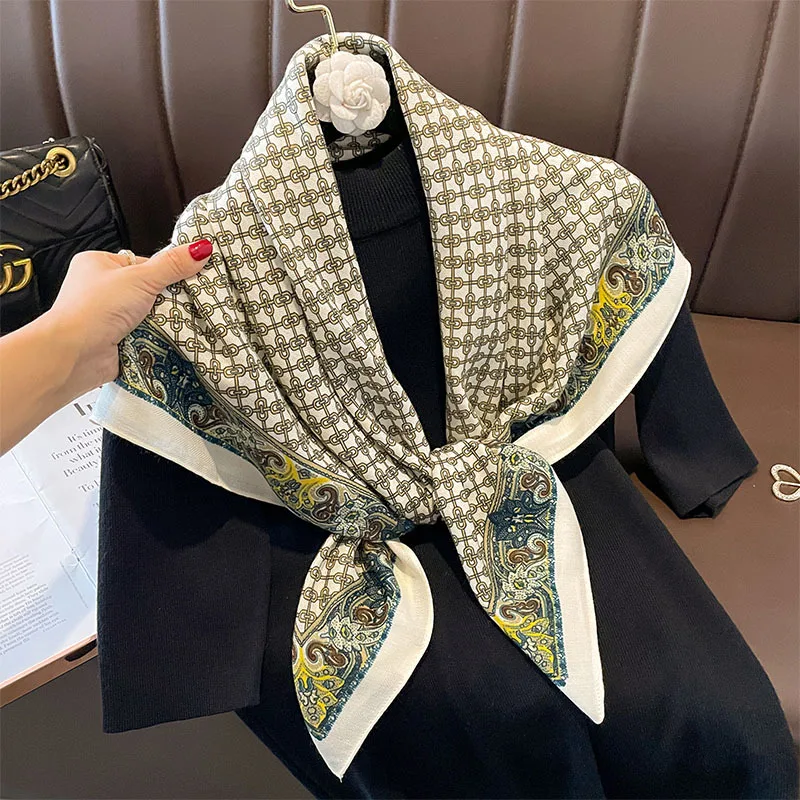 Fashion Luxury Designer Beautiful Color Printing Soft Cotton Feelings  Square Hair Scarf Muslim Hijabs 90*90cm Neck Tie Bandanas