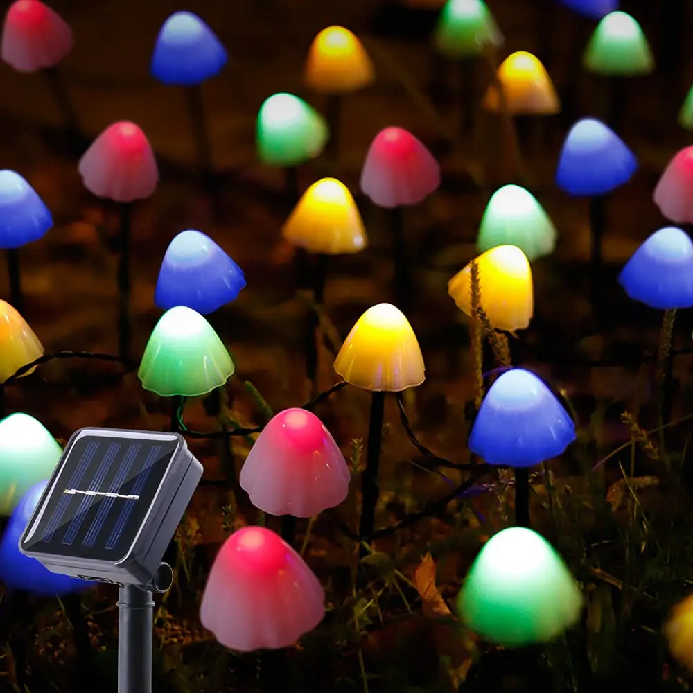 LED Solar String Lights Plug Mushroom String Lights Outdoor Waterproof Christmas Day Garden Landscape Lights