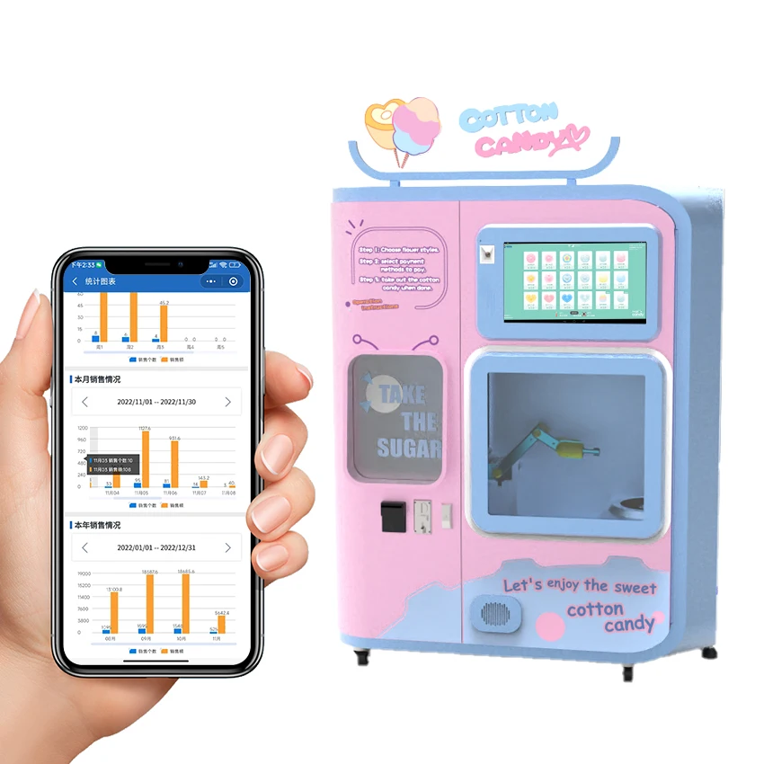 Máquinas comerciais de fio dental de algodão doce que fazem a máquina de venda automática de algodão doce totalmente automática