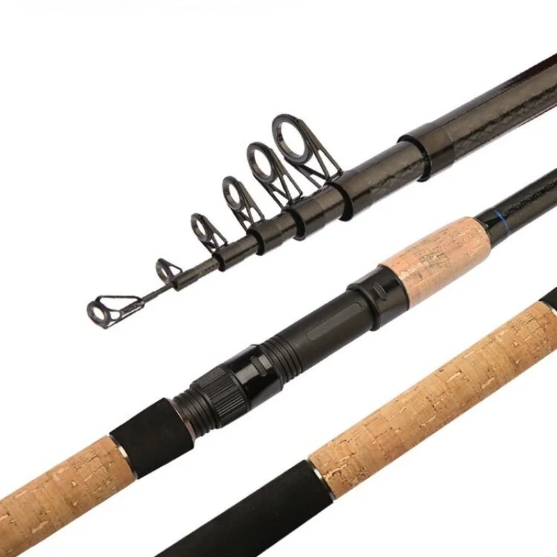 cork handle telescopic fishing rod White Royal carbon fiber microfishing with Cork Handle Fishing Rod Multifunction 2.4-2.7M Portable Telescopic Fishing