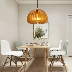 JACKSUN Vintage Japanese Style LED Pendant Light Little Red Book Pumpkin Lamp Small Wooden Pendant Lights for Living Dining