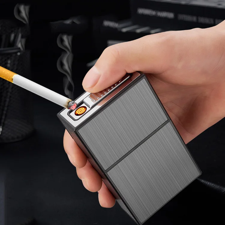 Portable rechargeable cigarette case USB cigarette lighter straight into 20 cigarette cases