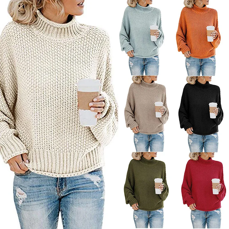 Neue Strickpullover Damen dicker Faden Stehkragen Pullover Pullover Damen Pullover Tops_voghion.com