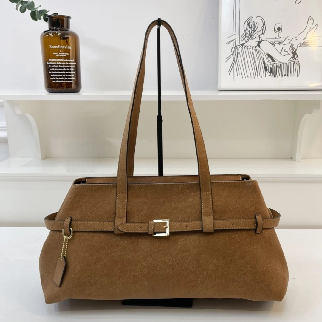 Women’s Crossbody Tote Bag Solid Color Zipper Closure Suede Shoulder Bag