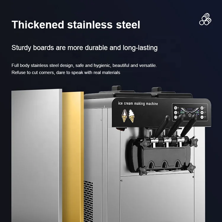 Large Capacity Commercial Desktop Vertical  3-minute Secondary Molding Ice Cream Machine Maker Gelato Soft Ice Cream Machine