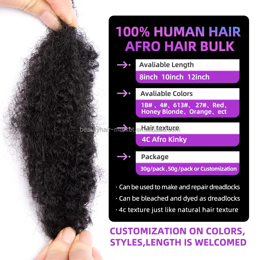 BLT RTS Unprocessed Brazilian Braiding Hair Afro Kinky Bulk Human Hair for Twist Braiding and Repair Locs Hair Extensions