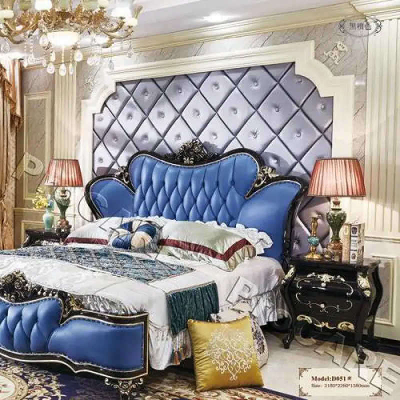 Итальянский стиль Европейская спальня деревянная королевская мягкая кровать большого размера