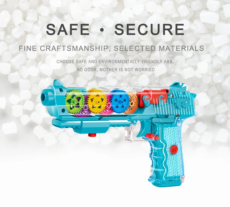 Multi Mode Switching Vibration Gun Realistic Transparent Gear Mechanical Toy Guns with Sound and Light Plastic Gun Toys