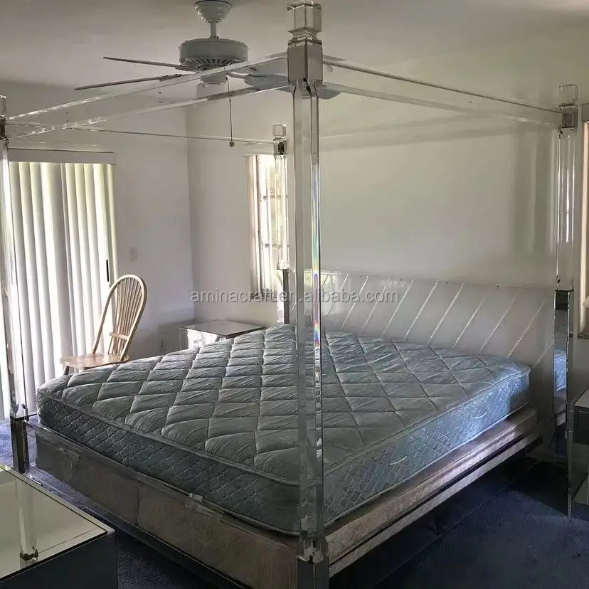 Amina Craft Clear Wholesale Luxury Brass Clear Lucite Bed Acrylic