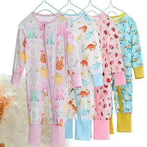Wholesale Custom Print Bamboo Viscose Pajamas Organic Double Zipper Bamboo Baby Romper Little Sleepers Kids Bamboo Baby Clothes