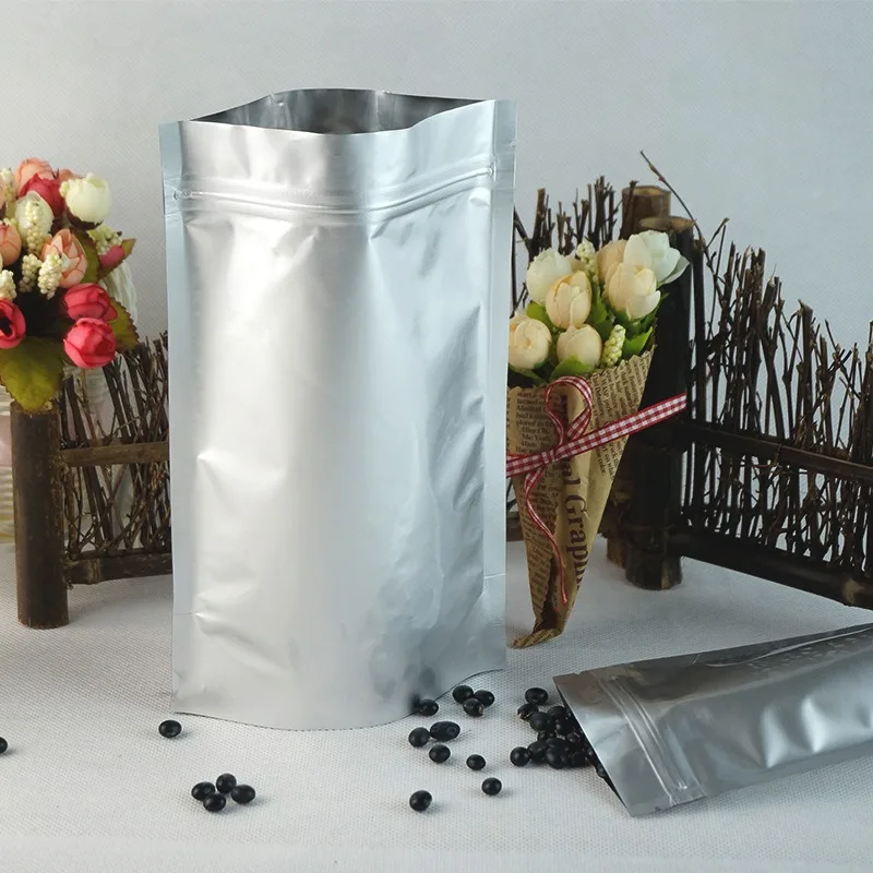 2024 Resealable Zipper Food Storage Bags Silver Pure Aluminum Foil Stand Up Pouch