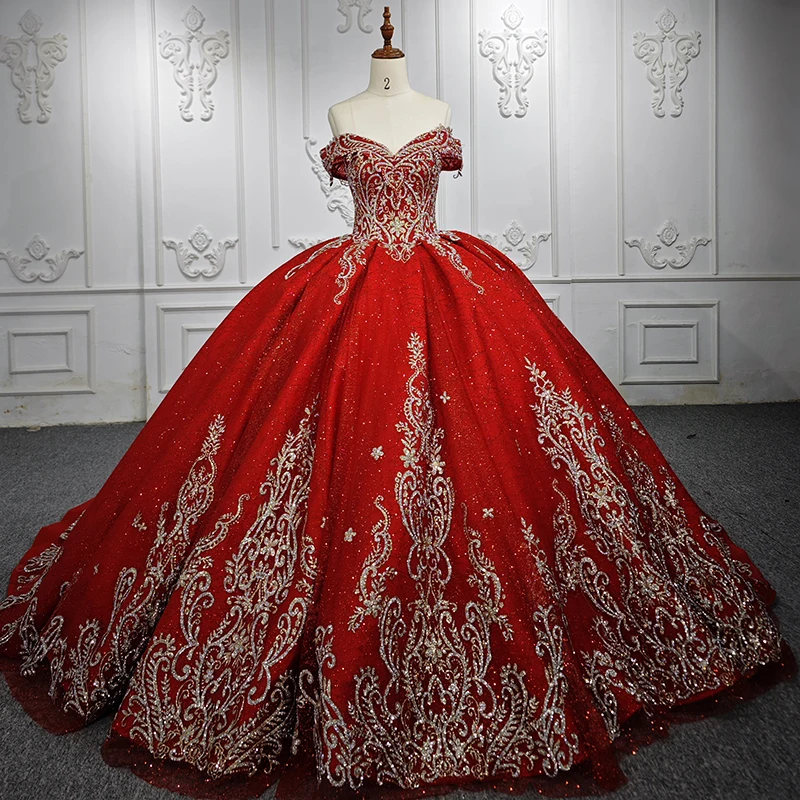 Luxury Red Ball Gown Quinceanera Dresses with Gold Appliques