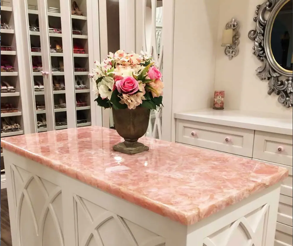 China Factory Villa Apartments Natural Stone Pink Onyx Kitchen Countertops  - China Bathroom Counter Top, Kitchen Countertop