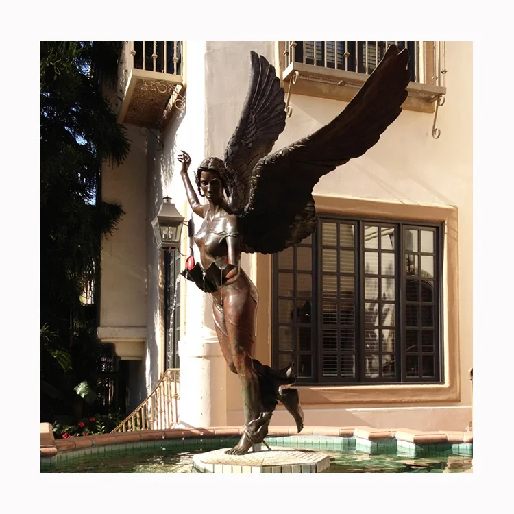 Life Size Winged Bronze Angel Statue for Garden Decoration