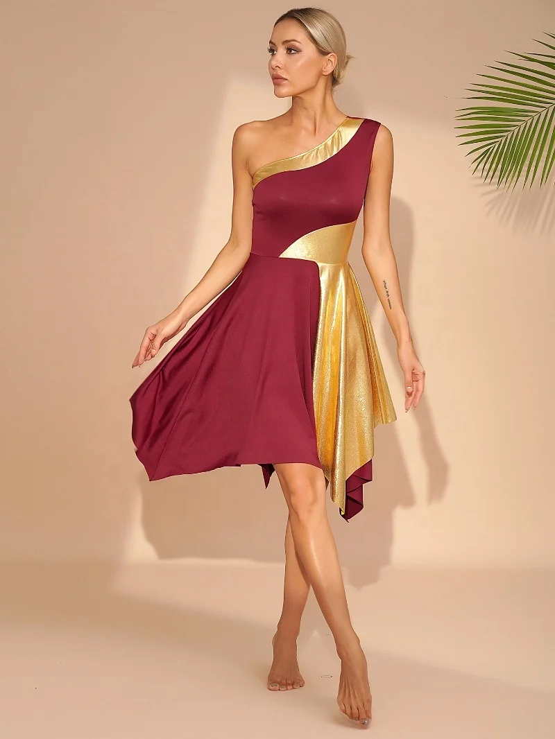 burgundy praise dance dress YiZYiF Women Metallic Praise Dance Outfits Liturgical Lyrical Dance Dress  with Pants Worship Costume Burgundy M