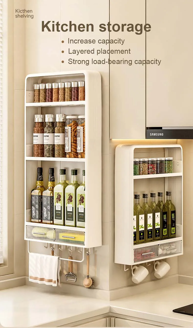 Eco-Friendly Multifunctional Wall-Mounted Storage Rack Three-Layer Kitchen Spice Rack with Display Holder Saving Space