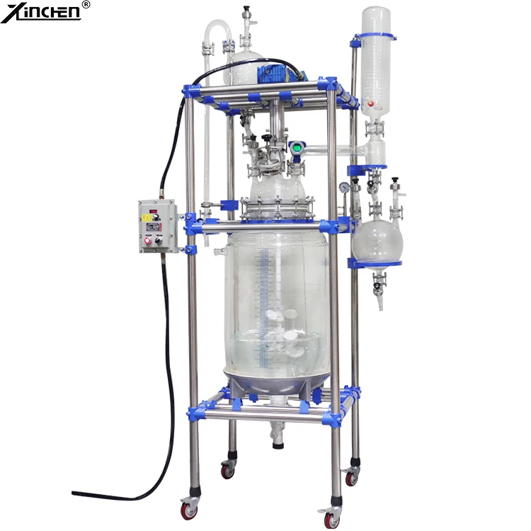 50l -100l Double Layer Jacketed Glass Chemical Reactor For Laboratory