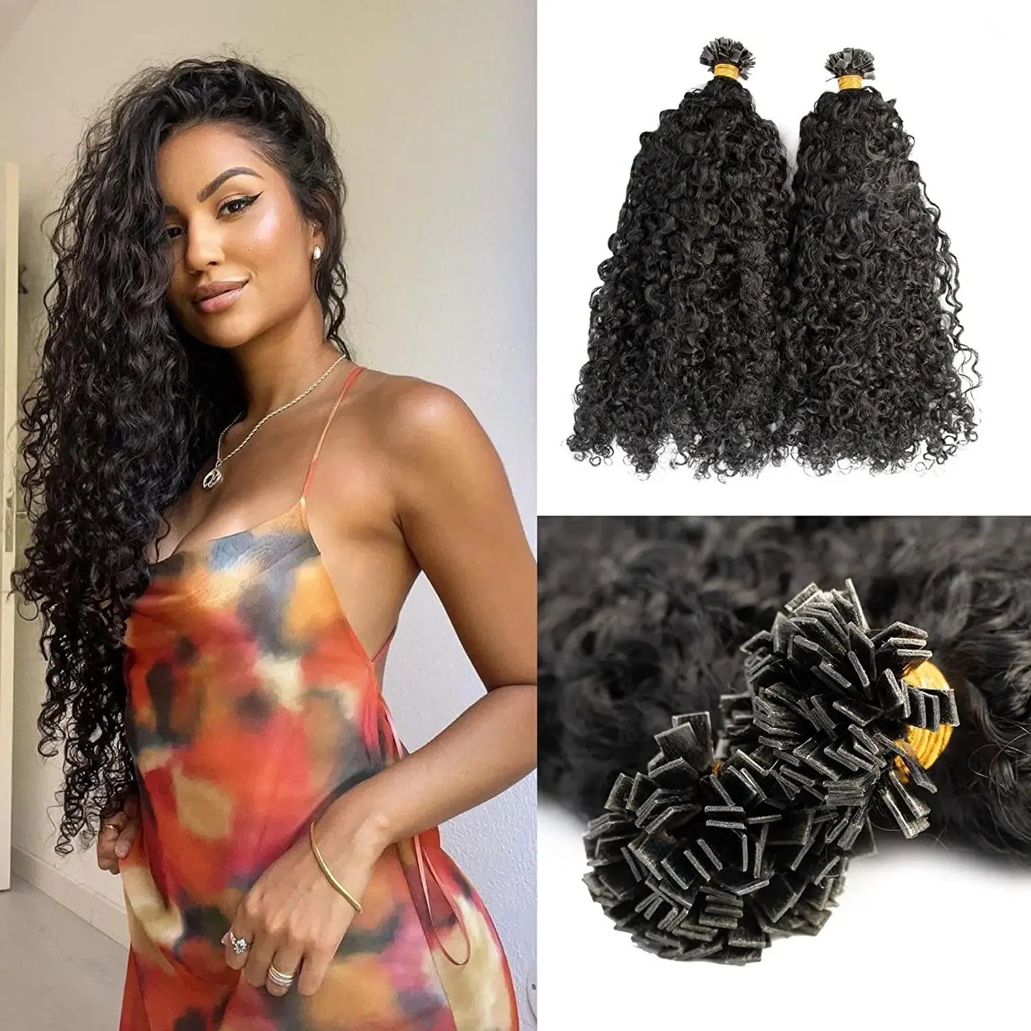 Extensions cheveux naturels flat tip brésilien remy bouclé_voghion.com