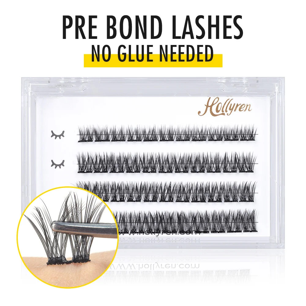 Hollyren Pre Bond Technology No Glue Needed Lashes Natural Look Self ...