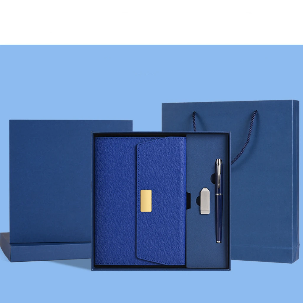 Custom Logo Notebook Journal Promotion Sets With Box Pen and Paper Bag Leather Notebook A5 Journal Gift Set Stamped Embossed