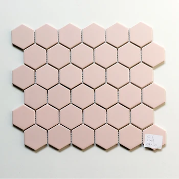 284x324mm Pink Color Hexagon Bathroom Mosaic Tile Wall Decor
