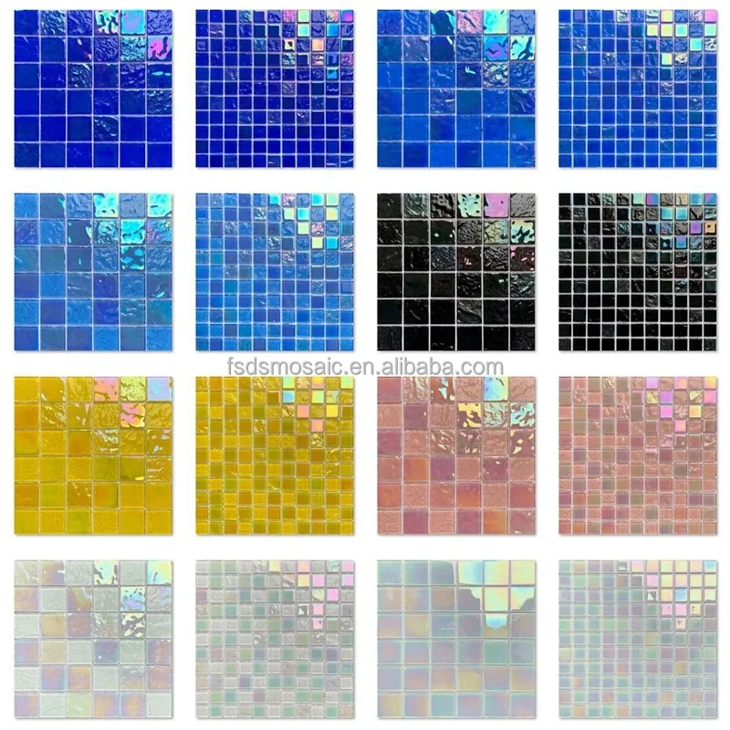 Swimming Pool Glass Mosaic Colorful  Iridescent Tiles Strip Swimming Pool Mosaic Tile Wall Floor Decoration