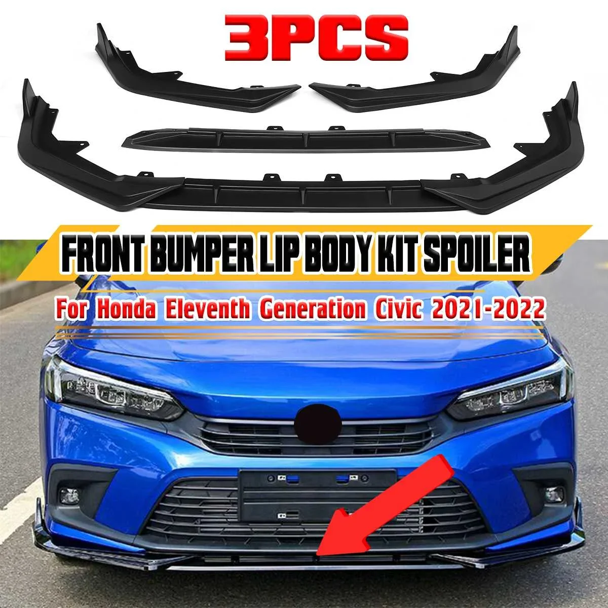 2021 2022 Car Front Bumper Lip Chin Bumper Body Kits Splitter For Honda ...