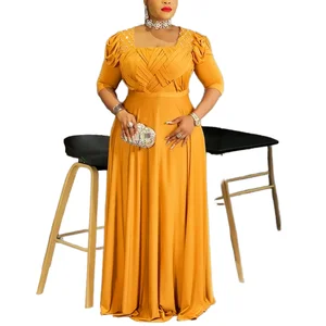 Customize  Arrival Plus Size Fall Solid Worsted Formal Church Dress Floral Print Rhinestone Beaded Long Sleeve Maxi Ball Gown