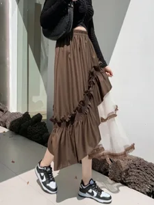 Design Sense Irregular Cake Mid-length Puffy Umbrella Slimming Elastic Waist Anti-Wrinkle  New Style Distinctive Yarn Skirt