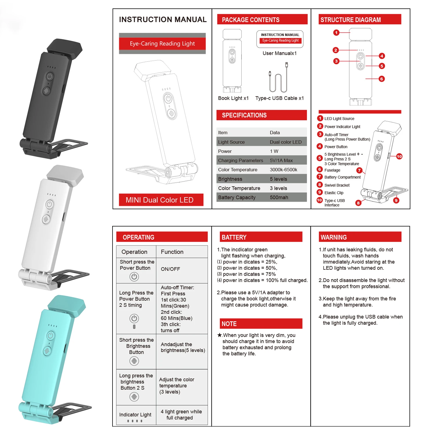 product 2024 portable bookmark light 5 brightness levels led desk reading light eye caring clip on book lamp-43