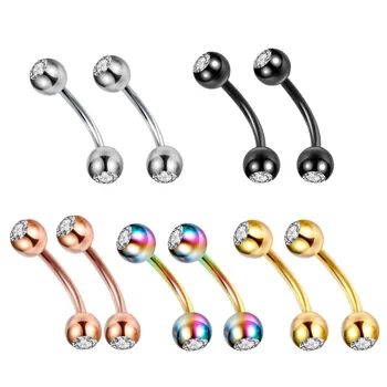 Classic 1PC Crystal Gem Eyebrow Ring Helix Rook Lip Piercings Curved Banana Barbell 316L Stainless Steel Piercing Jewelry