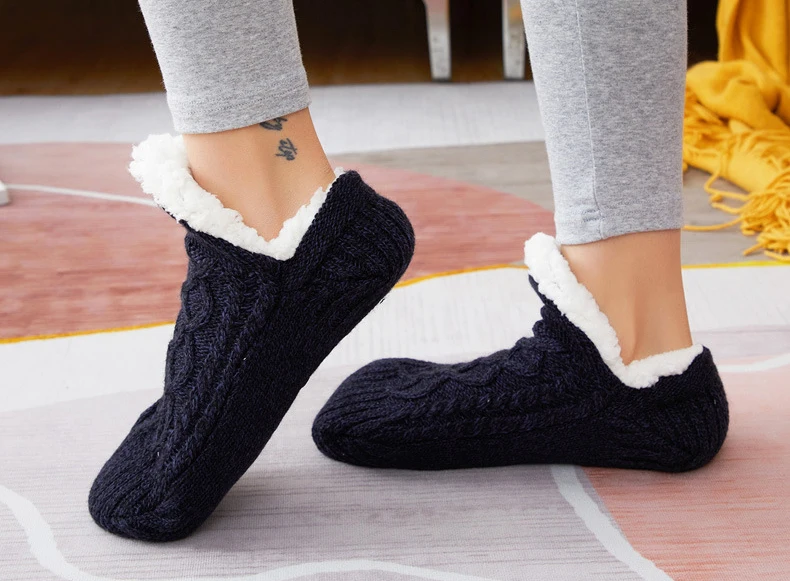 Thick Anti Slip Fleece Lined Slipper Socks Winter Plus Velvet Padded