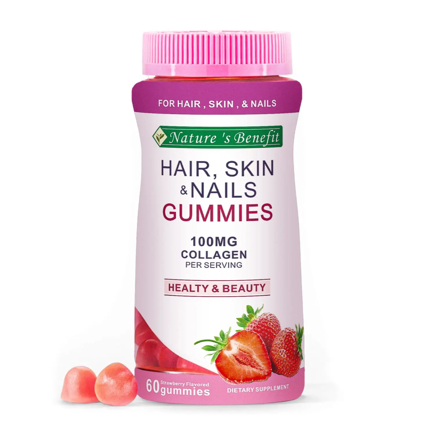 Ready to Ship Label Strawberry Flavor  Biotin  Nail Skin Growth Bear  Gummy Hair Vitamins