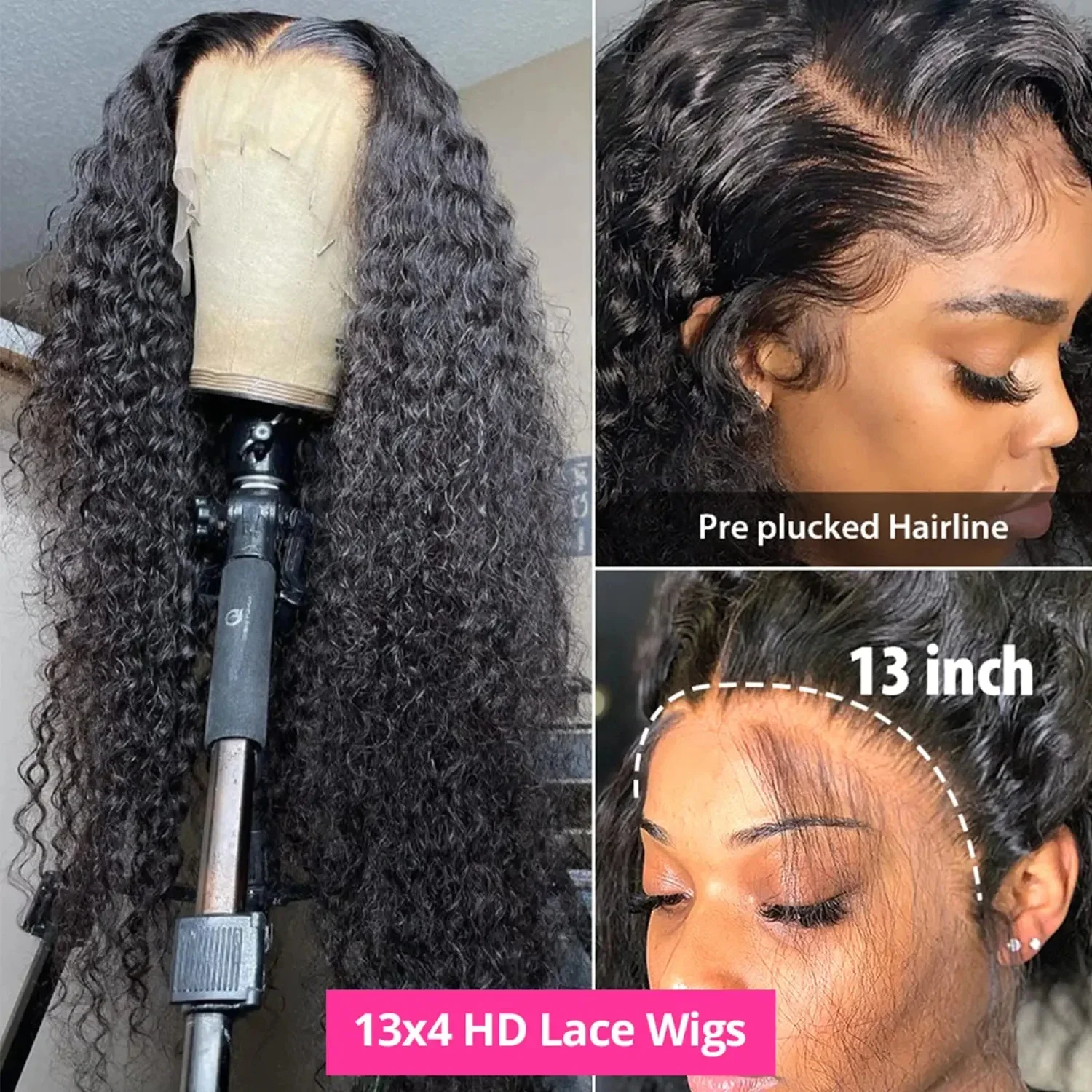 200 Density Curly Lace Frontal Wig 30 40 Inch 13x4 Lace Front Human Hair Wig Brazilian Water Deep Wave Wigs_voghion.com