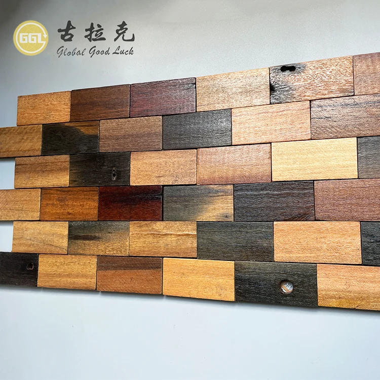 Wood Wall Mosaic tile Customized Design Panel Planks Wooden Mosaics manufacture