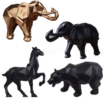 Custom Multi-style Geometric Block Horse Bear Elephant European Ornaments Animal Model Creative For Home Decorations