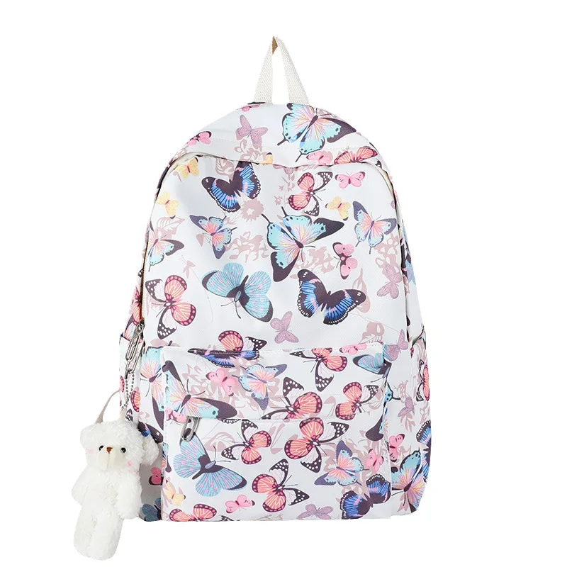 Full Color Butterfly Printing Fashionable Campus Junior High School Backpack Customized Girls Studen