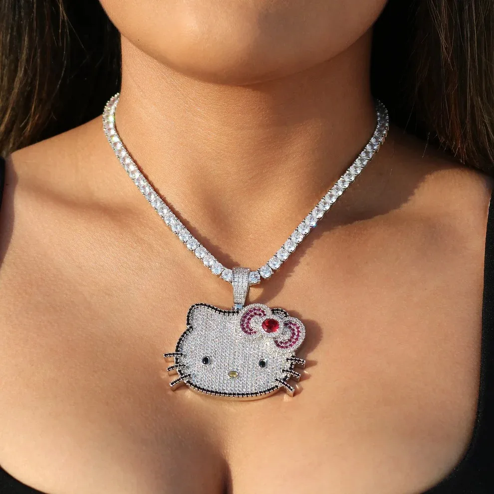 Shop Top Icy Hello Kitty Cat Necklaces with Diamond Pendants
