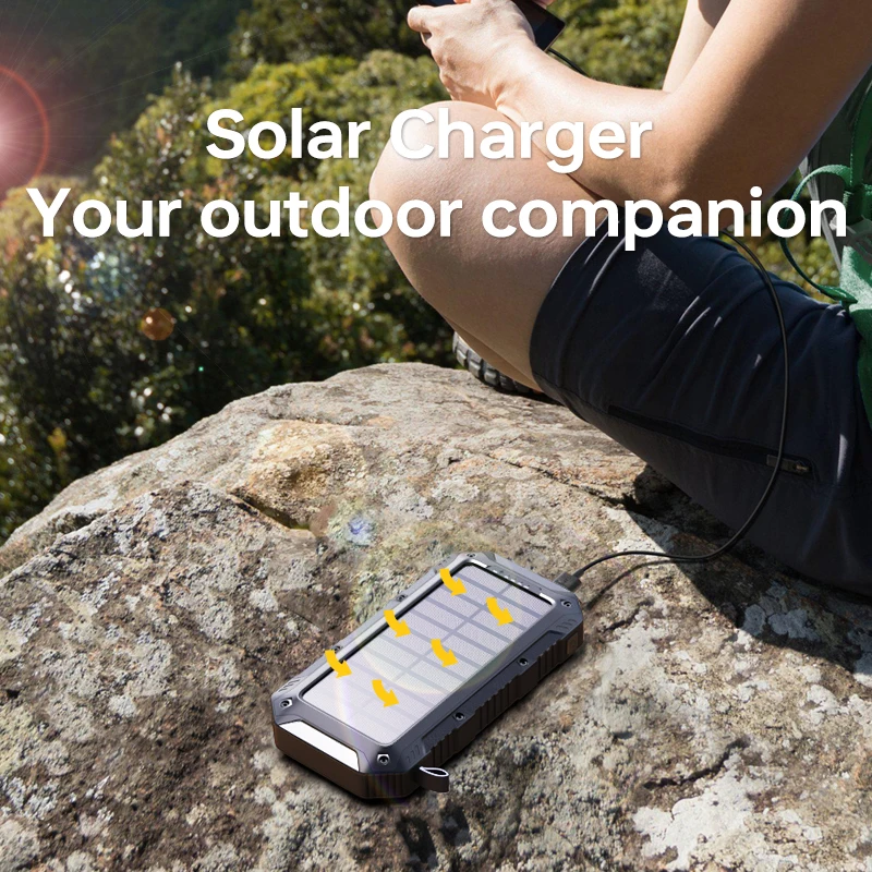 Solar Power Bank Charger 20000mAh,Portable Built in 4 Cables Solar Energy Power Bank With Multiple 6 Outputs for Mobile Phone