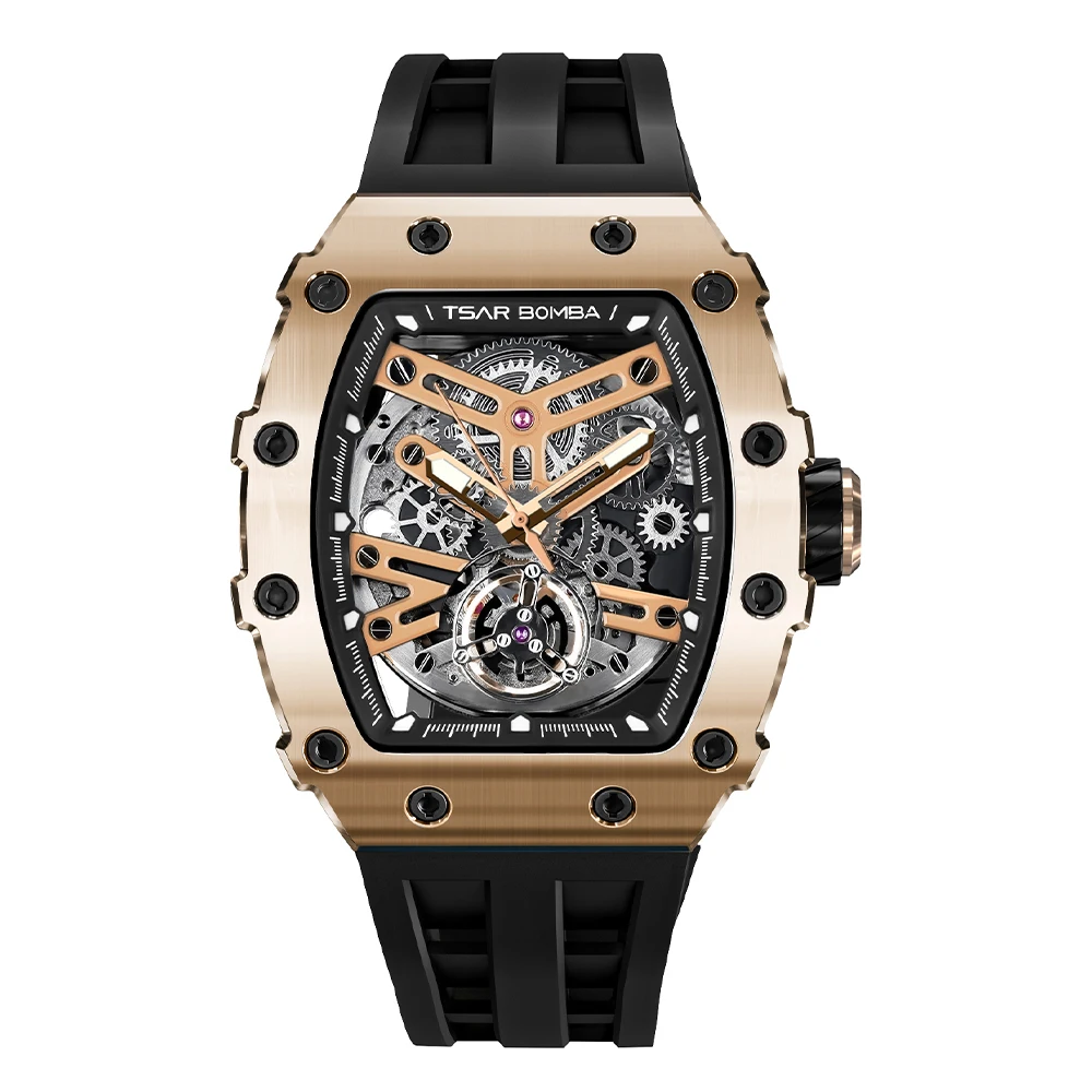 Tsar Bomba Luxury Mens Automatic Watch Rectangle Clock Sapphire Tonneau ...