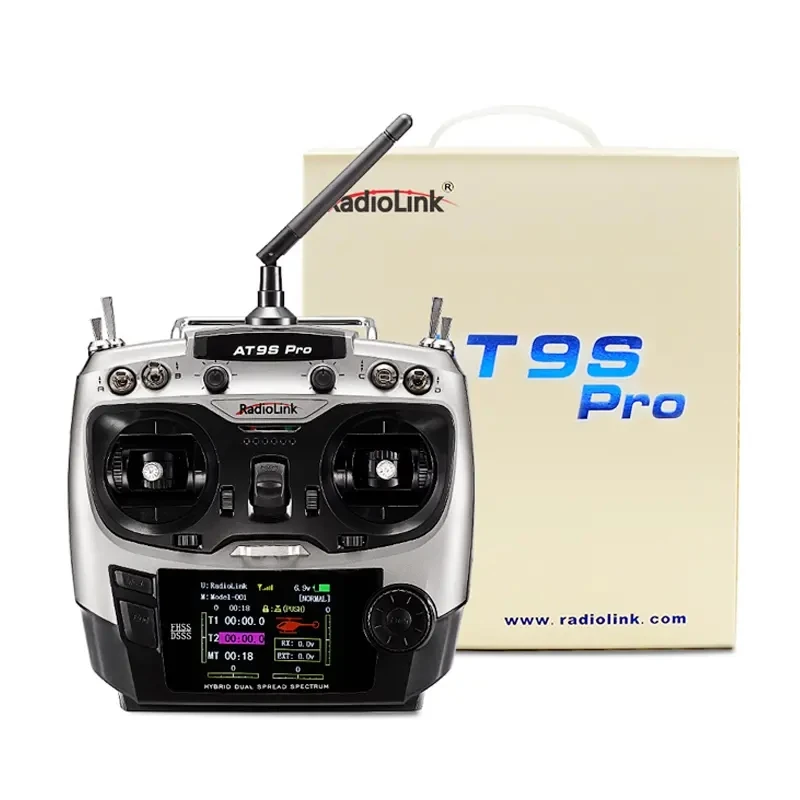 RadioLink Transmitter AT9S Pro 10C/12 Channels Grey Radio Ardupilot Throttle Left with Receiver R9DS 2.4GHz Controller for Drone