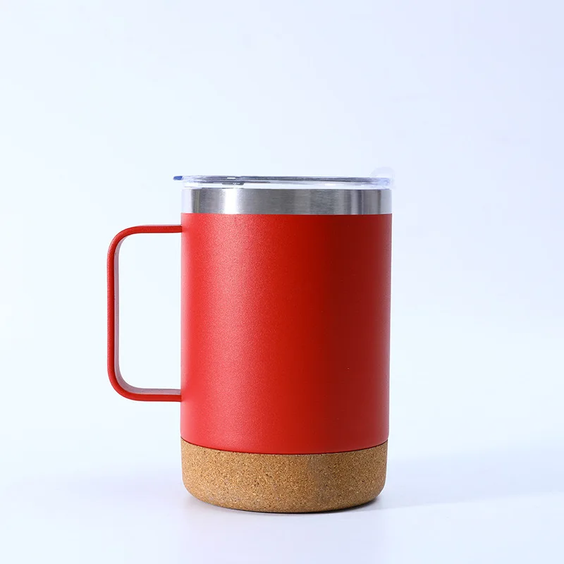 12oz Coffee Mug With Handle with Cork Bottom,Stainless Steel Insulated  Travel Tumblers ,Double Wall Vacuum Camping Cup