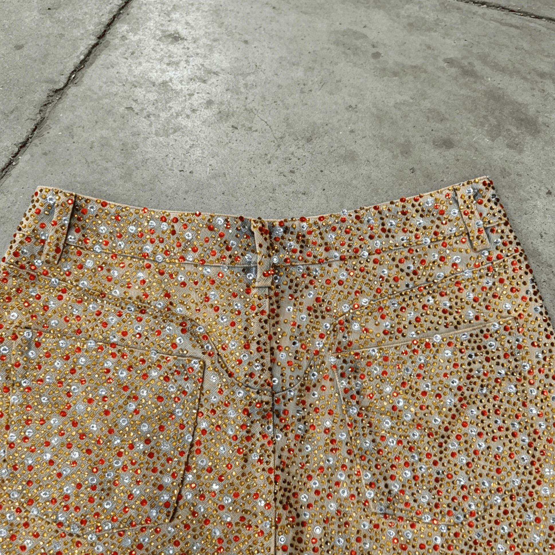 Custom Vintage Washed Denim Jorts Men Baggy Rhinestone Full Crystal Embellished Raw Fray Hem Wide Leg Streetwear Casual Shorts gallery 3