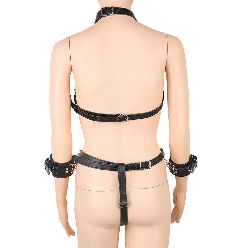 Punk Gothic Rivet Bondage Sex Toys Underwear Flirting Lingerie Costumes  Leather Handcuff Erotic Transparent Bra Halter Restraint